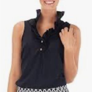 Mud Pie Whitney Black Sleeveless Top French Ruffle Neck Tunic Women’s sz S